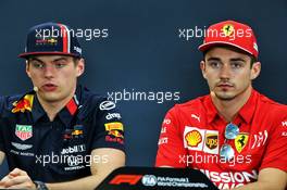 (L to R): Max Verstappen (NLD) Red Bull Racing and Charles Leclerc (MON) Ferrari in the FIA Press Conference. 10.10.2019. Formula 1 World Championship, Rd 17, Japanese Grand Prix, Suzuka, Japan, Preparation Day.