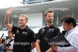 (L to R): Kevin Magnussen (DEN) Haas F1 Team with team mate Romain Grosjean (FRA) Haas F1 Team. 10.10.2019. Formula 1 World Championship, Rd 17, Japanese Grand Prix, Suzuka, Japan, Preparation Day.