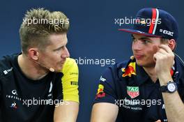 (L to R): Nico Hulkenberg (GER) Renault F1 Team with Max Verstappen (NLD) Red Bull Racing in the FIA Press Conference. 10.10.2019. Formula 1 World Championship, Rd 17, Japanese Grand Prix, Suzuka, Japan, Preparation Day.