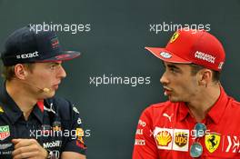 (L to R): Max Verstappen (NLD) Red Bull Racing and Charles Leclerc (MON) Ferrari in the FIA Press Conference. 10.10.2019. Formula 1 World Championship, Rd 17, Japanese Grand Prix, Suzuka, Japan, Preparation Day.