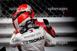 Race winner Lewis Hamilton (GBR) Mercedes AMG F1 celebrates with Sebastian Vettel (GER) Ferrari in parc ferme. 26.05.2019. Formula 1 World Championship, Rd 6, Monaco Grand Prix, Monte Carlo, Monaco, Race Day.