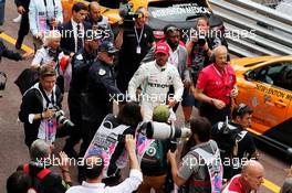 Race winner Lewis Hamilton (GBR) Mercedes AMG F1 celebrates at the podium. 26.05.2019. Formula 1 World Championship, Rd 6, Monaco Grand Prix, Monte Carlo, Monaco, Race Day.