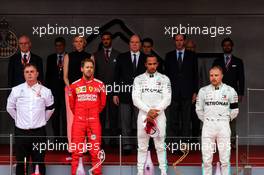 The podium (L to R): Ron Meadows (GBR) Mercedes GP Team Manager; Sebastian Vettel (GER) Ferrari second; Lewis Hamilton (GBR) Mercedes AMG F1, race winner; Valtteri Bottas (FIN) Mercedes AMG F1, third. 26.05.2019. Formula 1 World Championship, Rd 6, Monaco Grand Prix, Monte Carlo, Monaco, Race Day.