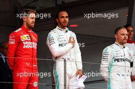 The podium (L to R): Sebastian Vettel (GER) Ferrari second; Lewis Hamilton (GBR) Mercedes AMG F1, race winner; Valtteri Bottas (FIN) Mercedes AMG F1, third. 26.05.2019. Formula 1 World Championship, Rd 6, Monaco Grand Prix, Monte Carlo, Monaco, Race Day.