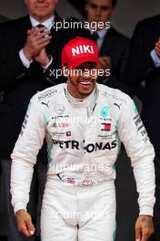 Race winner Lewis Hamilton (GBR) Mercedes AMG F1 celebrates on the podium. 26.05.2019. Formula 1 World Championship, Rd 6, Monaco Grand Prix, Monte Carlo, Monaco, Race Day.