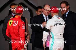 Valtteri Bottas (FIN) Mercedes AMG F1 celebrates his third position on the podium with HSH Prince Albert of Monaco (MON) and Sebastian Vettel (GER) Ferrari. 26.05.2019. Formula 1 World Championship, Rd 6, Monaco Grand Prix, Monte Carlo, Monaco, Race Day.
