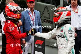 (L to R): Sebastian Vettel (GER) Ferrari celebrates his second position with race winner Lewis Hamilton (GBR) Mercedes AMG F1. 26.05.2019. Formula 1 World Championship, Rd 6, Monaco Grand Prix, Monte Carlo, Monaco, Race Day.