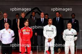The podium (L to R): Ron Meadows (GBR) Mercedes GP Team Manager; Sebastian Vettel (GER) Ferrari second; Lewis Hamilton (GBR) Mercedes AMG F1, race winner; Valtteri Bottas (FIN) Mercedes AMG F1, third. 26.05.2019. Formula 1 World Championship, Rd 6, Monaco Grand Prix, Monte Carlo, Monaco, Race Day.