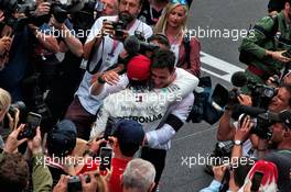 Race winner Lewis Hamilton (GBR) Mercedes AMG F1 celebrates at the podium with Toto Wolff (GER) Mercedes AMG F1 Shareholder and Executive Director. 26.05.2019. Formula 1 World Championship, Rd 6, Monaco Grand Prix, Monte Carlo, Monaco, Race Day.