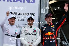 Qualifying top three in parc ferme (L to R): Valtteri Bottas (FIN) Mercedes AMG F1, second; Lewis Hamilton (GBR) Mercedes AMG F1, pole position; Max Verstappen (NLD) Red Bull Racing, third. 25.05.2019. Formula 1 World Championship, Rd 6, Monaco Grand Prix, Monte Carlo, Monaco, Qualifying Day.