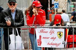 Circuit atmosphere - Sebastian Vettel (GER) Ferrari fans and banner. 22.05.2019. Formula 1 World Championship, Rd 6, Monaco Grand Prix, Monte Carlo, Monaco, Preparation Day.