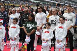 Drivers during the National anthem. 27.10.2019. Formula 1 World Championship, Rd 18, Mexican Grand Prix, Mexico City, Mexico, Race Day.