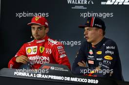 (L to R): Charles Leclerc (MON) Ferrari and Max Verstappen (NLD) Red Bull Racing in the post qualifying FIA Press Conference. 26.10.2019. Formula 1 World Championship, Rd 18, Mexican Grand Prix, Mexico City, Mexico, Qualifying Day.