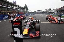 Pole Position for Max Verstappen (NLD) Red Bull Racing RB15, 2nd for Charles Leclerc (MON) Ferrari SF90 and 3rd for Sebastian Vettel (GER) Ferrari SF90. 26.10.2019. Formula 1 World Championship, Rd 18, Mexican Grand Prix, Mexico City, Mexico, Qualifying Day.