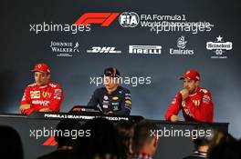 Qualifying top three in the FIA Press Conference (L to R): Sebastian Vettel (GER) Ferrari, second; Max Verstappen (NLD) Red Bull Racing, pole position; Charles Leclerc (MON) Ferrari, third. 26.10.2019. Formula 1 World Championship, Rd 18, Mexican Grand Prix, Mexico City, Mexico, Qualifying Day.