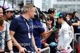 Sergio Perez (MEX) Racing Point F1 Team with the media. 26.10.2019. Formula 1 World Championship, Rd 18, Mexican Grand Prix, Mexico City, Mexico, Qualifying Day.