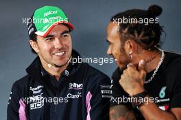 (L to R): Sergio Perez (MEX) Racing Point F1 Team with Lewis Hamilton (GBR) Mercedes AMG F1 in the FIA Press Conference. 24.10.2019. Formula 1 World Championship, Rd 18, Mexican Grand Prix, Mexico City, Mexico, Preparation Day.