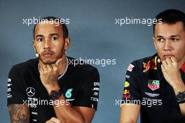 (L to R): Lewis Hamilton (GBR) Mercedes AMG F1 with Alexander Albon (THA) Red Bull Racing in the FIA Press Conference. 24.10.2019. Formula 1 World Championship, Rd 18, Mexican Grand Prix, Mexico City, Mexico, Preparation Day.
