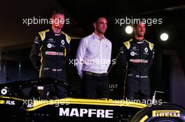 (L to R): Nico Hulkenberg (GER) Renault Sport F1 Team with Cyril Abiteboul (FRA) Renault Sport F1 Managing Director and Daniel Ricciardo (AUS) Renault Sport F1 Team. 12.02.2019. Renault Sport F1 Team RS19 Launch, Enstone England. Tuesday.