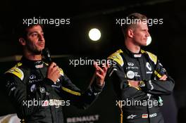 (L to R): Daniel Ricciardo (AUS) Renault Sport F1 Team with team mate Nico Hulkenberg (GER) Renault Sport F1 Team. 12.02.2019. Renault Sport F1 Team RS19 Launch, Enstone England. Tuesday.