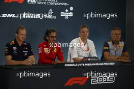 Paul Monaghan (GBR) Red Bull Racing Chief Engineer, Laurent Mekies (FRA) Ferrari Sporting Director, James Allison (GBR) Mercedes AMG F1 Technical Director and Mario Isola (ITA) Pirelli Racing Manager.  ,Press conference. 27.09.2019. Formula 1 World Championship, Rd 16, Russian Grand Prix, Sochi Autodrom, Sochi, Russia, Practice Day.