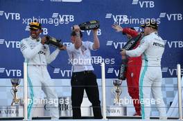 1st place Lewis Hamilton (GBR) Mercedes AMG F1 W10, 2nd Valtteri Bottas (FIN) Mercedes AMG F1 W10 and 3rd place Charles Leclerc (MON) Ferrari SF90. 29.09.2019. Formula 1 World Championship, Rd 16, Russian Grand Prix, Sochi Autodrom, Sochi, Russia, Race Day.