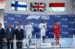 1st place Lewis Hamilton (GBR) Mercedes AMG F1 W10, 2nd Valtteri Bottas (FIN) Mercedes AMG F1 W10 and 3rd place Charles Leclerc (MON) Ferrari SF90. 29.09.2019. Formula 1 World Championship, Rd 16, Russian Grand Prix, Sochi Autodrom, Sochi, Russia, Race Day.