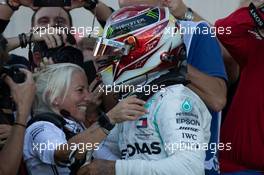 Race winner Lewis Hamilton (GBR) Mercedes AMG F1 in parc ferme with Angela Cullen (NZL) Mercedes AMG F1 Physiotherapist. 29.09.2019. Formula 1 World Championship, Rd 16, Russian Grand Prix, Sochi Autodrom, Sochi, Russia, Race Day.