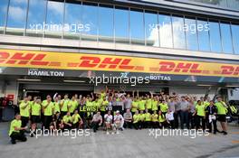 Race winner Lewis Hamilton (GBR) Mercedes AMG F1 and second placed team mate Valtteri Bottas (FIN) Mercedes AMG F1 celebrate with the team. 29.09.2019. Formula 1 World Championship, Rd 16, Russian Grand Prix, Sochi Autodrom, Sochi, Russia, Race Day.