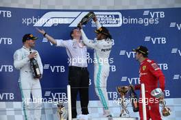 1st place Lewis Hamilton (GBR) Mercedes AMG F1 W10, 2nd Valtteri Bottas (FIN) Mercedes AMG F1 W10 and 3rd place Charles Leclerc (MON) Ferrari SF90. 29.09.2019. Formula 1 World Championship, Rd 16, Russian Grand Prix, Sochi Autodrom, Sochi, Russia, Race Day.