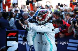 Race winner Lewis Hamilton (GBR) Mercedes AMG F1 celebrates with second placed team mate Valtteri Bottas (FIN) Mercedes AMG F1 in parc ferme. 29.09.2019. Formula 1 World Championship, Rd 16, Russian Grand Prix, Sochi Autodrom, Sochi, Russia, Race Day.
