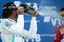 Race winner Lewis Hamilton (GBR) Mercedes AMG F1 celebrates on the podium. 29.09.2019. Formula 1 World Championship, Rd 16, Russian Grand Prix, Sochi Autodrom, Sochi, Russia, Race Day.