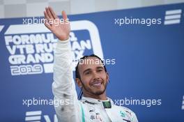Race winner Lewis Hamilton (GBR) Mercedes AMG F1 celebrates on the podium. 29.09.2019. Formula 1 World Championship, Rd 16, Russian Grand Prix, Sochi Autodrom, Sochi, Russia, Race Day.