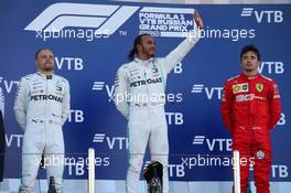 1st place Lewis Hamilton (GBR) Mercedes AMG F1 W10, 2nd Valtteri Bottas (FIN) Mercedes AMG F1 W10 and 3rd place Charles Leclerc (MON) Ferrari SF90. 29.09.2019. Formula 1 World Championship, Rd 16, Russian Grand Prix, Sochi Autodrom, Sochi, Russia, Race Day.