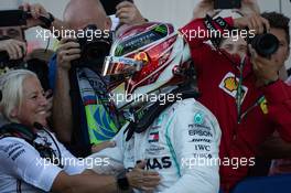 Race winner Lewis Hamilton (GBR) Mercedes AMG F1 in parc ferme with Angela Cullen (NZL) Mercedes AMG F1 Physiotherapist. 29.09.2019. Formula 1 World Championship, Rd 16, Russian Grand Prix, Sochi Autodrom, Sochi, Russia, Race Day.