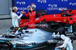 Race winner Lewis Hamilton (GBR) Mercedes AMG F1 W10 celebrates in parc ferme with third placed Charles Leclerc (MON) Ferrari. 29.09.2019. Formula 1 World Championship, Rd 16, Russian Grand Prix, Sochi Autodrom, Sochi, Russia, Race Day.