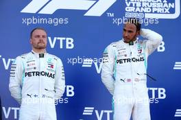 Valtteri Bottas (FIN) Mercedes AMG F1 W10 and Lewis Hamilton (GBR) Mercedes AMG F1 W10. 29.09.2019. Formula 1 World Championship, Rd 16, Russian Grand Prix, Sochi Autodrom, Sochi, Russia, Race Day.