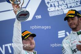 Valtteri Bottas (FIN) Mercedes AMG F1 celebrates his second position on the podium. 29.09.2019. Formula 1 World Championship, Rd 16, Russian Grand Prix, Sochi Autodrom, Sochi, Russia, Race Day.