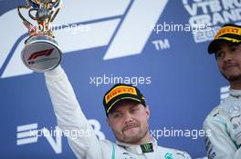 Valtteri Bottas (FIN) Mercedes AMG F1 celebrates his second position on the podium. 29.09.2019. Formula 1 World Championship, Rd 16, Russian Grand Prix, Sochi Autodrom, Sochi, Russia, Race Day.