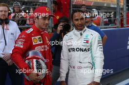 pole position for Charles Leclerc (MON) Ferrari SF90 and Lewis Hamilton (GBR) Mercedes AMG F1 W10 in 2nd for the race. 28.09.2019. Formula 1 World Championship, Rd 16, Russian Grand Prix, Sochi Autodrom, Sochi, Russia, Qualifying Day.