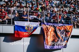 Max Verstappen (NLD) Red Bull Racing flag with fans in the grandstand. 28.09.2019. Formula 1 World Championship, Rd 16, Russian Grand Prix, Sochi Autodrom, Sochi, Russia, Qualifying Day.