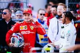 (L to R): Charles Leclerc (MON) Ferrari with Lewis Hamilton (GBR) Mercedes AMG F1 in qualifying parc ferme. 28.09.2019. Formula 1 World Championship, Rd 16, Russian Grand Prix, Sochi Autodrom, Sochi, Russia, Qualifying Day.
