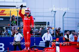 Charles Leclerc (MON) Ferrari SF90 celebrates his pole position in qualifying parc ferme. 28.09.2019. Formula 1 World Championship, Rd 16, Russian Grand Prix, Sochi Autodrom, Sochi, Russia, Qualifying Day.