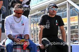 (L to R): Lewis Hamilton (GBR) Mercedes AMG F1 with Valtteri Bottas (FIN) Mercedes AMG F1 on the drivers parade. 29.09.2019. Formula 1 World Championship, Rd 16, Russian Grand Prix, Sochi Autodrom, Sochi, Russia, Race Day.