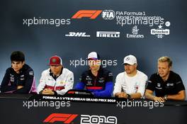 The FIA Press Conference (L to R): Lance Stroll (CDN) Racing Point F1 Team; Kimi Raikkonen (FIN) Alfa Romeo Racing; Daniil Kvyat (RUS) Scuderia Toro Rosso; Valtteri Bottas (FIN) Mercedes AMG F1; Kevin Magnussen (DEN) Haas F1 Team. 26.09.2019. Formula 1 World Championship, Rd 16, Russian Grand Prix, Sochi Autodrom, Sochi, Russia, Preparation Day.