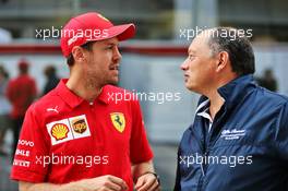 (L to R): Sebastian Vettel (GER) Ferrari with Frederic Vasseur (FRA) Alfa Romeo Racing Team Principal. 26.09.2019. Formula 1 World Championship, Rd 16, Russian Grand Prix, Sochi Autodrom, Sochi, Russia, Preparation Day.