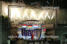 The podium (L to R): Charles Leclerc (MON) Ferrari, second; Inaki Rueda (ESP) Ferrari Race Strategist; Max Verstappen (NLD) Red Bull Racing, third; Sebastian Vettel (GER) Ferrari, race winner. 22.09.2019. Formula 1 World Championship, Rd 15, Singapore Grand Prix, Marina Bay Street Circuit, Singapore, Race Day.