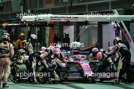 Sergio Perez (MEX) Racing Point F1 Team RP19 makes a pit stop. 22.09.2019. Formula 1 World Championship, Rd 15, Singapore Grand Prix, Marina Bay Street Circuit, Singapore, Race Day.