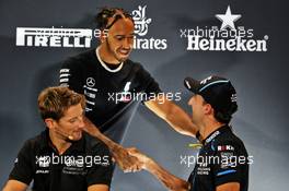 (L to R): Romain Grosjean (FRA) Haas F1 Team; Lewis Hamilton (GBR) Mercedes AMG F1; and Robert Kubica (POL) Williams Racing, in the FIA Press Conference. 19.09.2019. Formula 1 World Championship, Rd 15, Singapore Grand Prix, Marina Bay Street Circuit, Singapore, Preparation Day.
