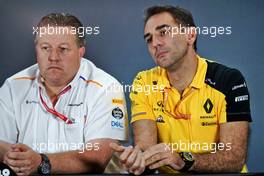 (L to R): Zak Brown (USA) McLaren Executive Director and Cyril Abiteboul (FRA) Renault Sport F1 Managing Director in the FIA Press Conference. 29.11.2019. Formula 1 World Championship, Rd 21, Abu Dhabi Grand Prix, Yas Marina Circuit, Abu Dhabi, Practice Day.